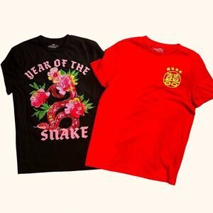 Goodie Two Sleeves T-Shirt Bundle Women’s XS – Year of the Snake + Red Tee – NWT